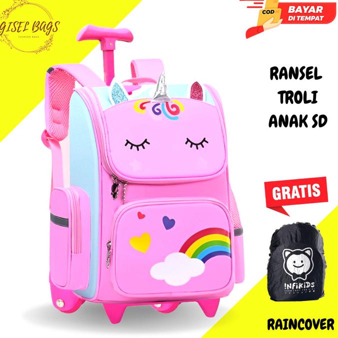 Trolley anak sekolah SD Tas koper perempuan anak sd gambar lucu import