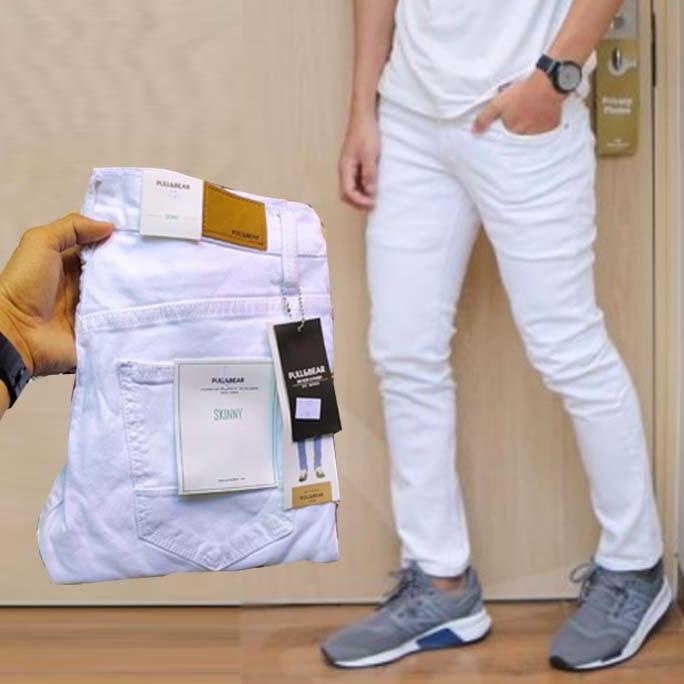 Discount Celana Skinny Jeans Pria Panjang Putih Bersih Pull & Bear Stretch
