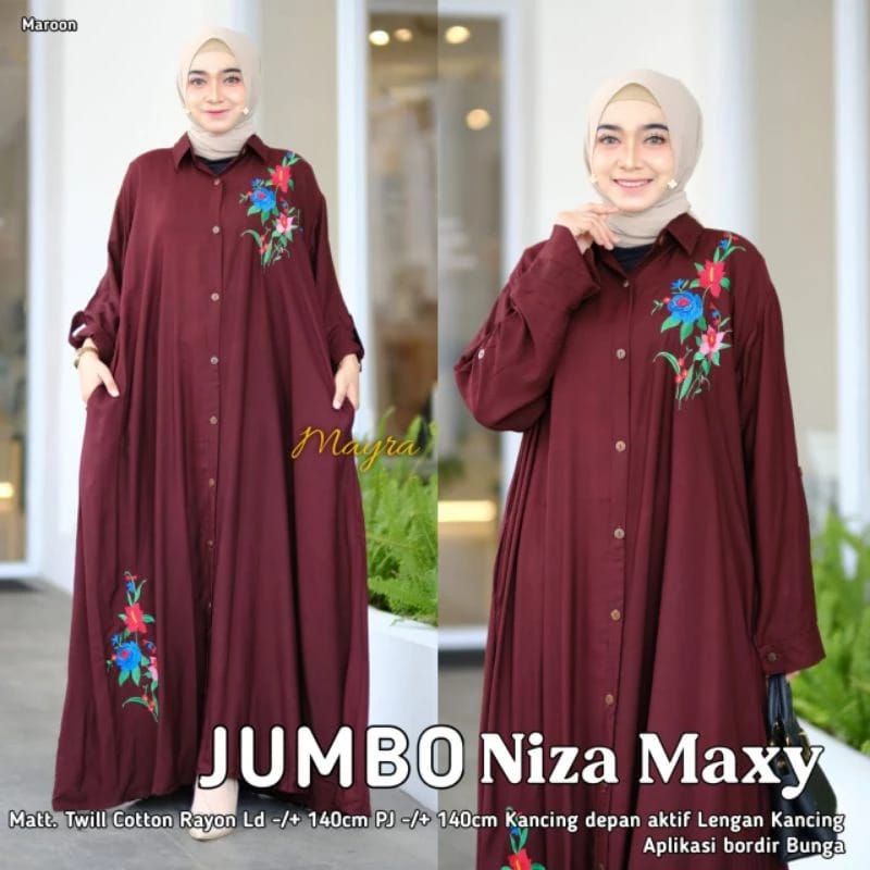 NIZA SUPER JUMBO LD 140 Gamis Jumbo Catton Rayon Bordir Original