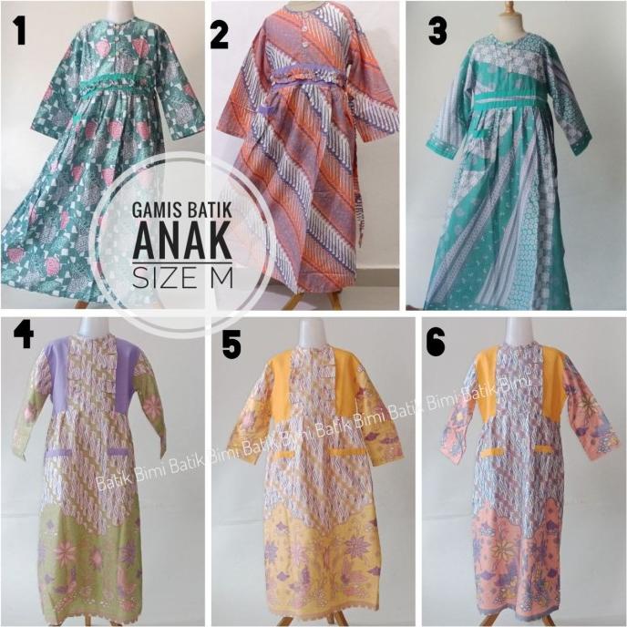 Gamis batik anak perempuan terbaru size M 6-7 tahun kancing depan