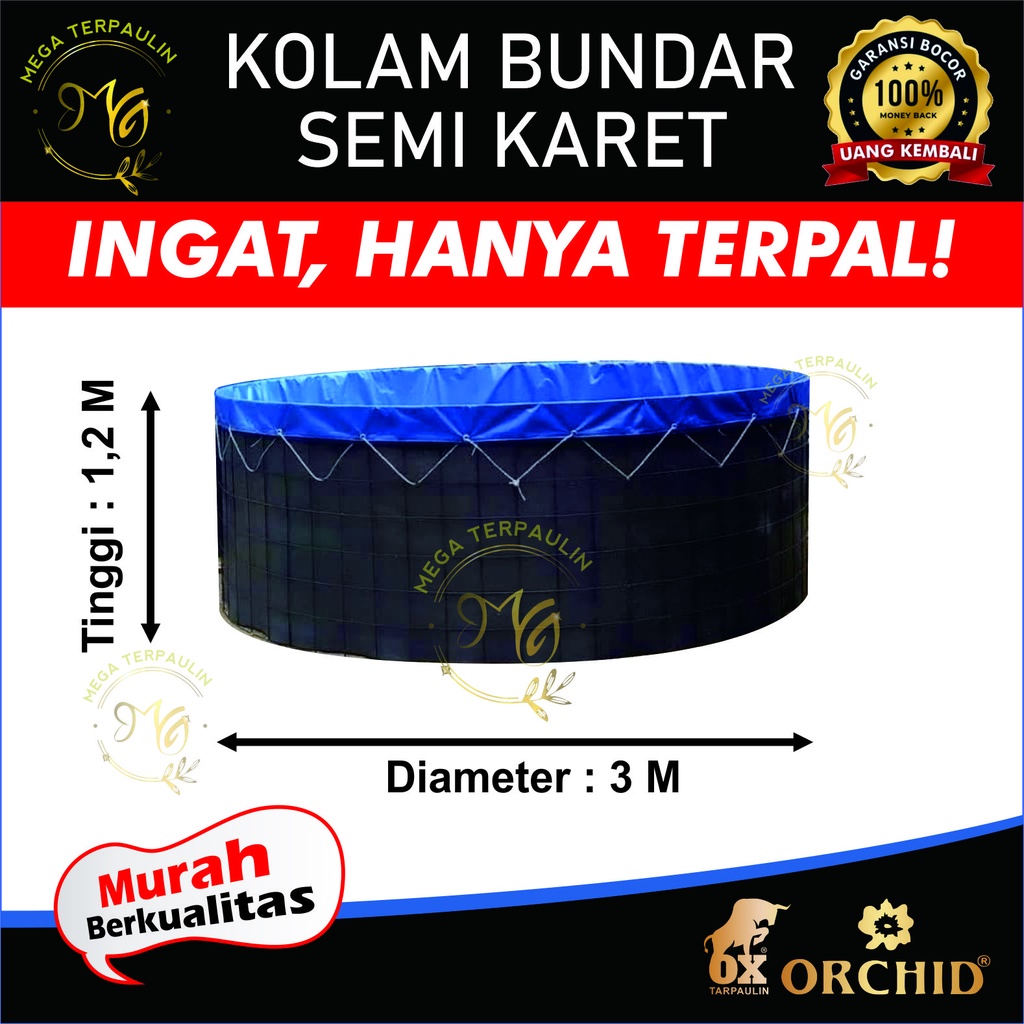 KOLAM TERPAL BULAT D3 x T1,2 ORCHID SEMI KARET BERGARANSI MURAH | TERPAL KOLAM IKAN | KOLAM LELE