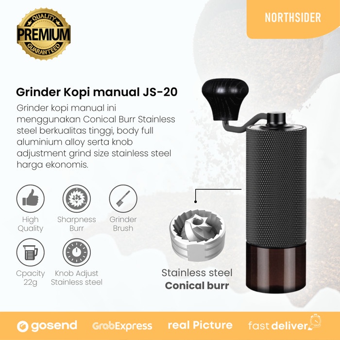 Hand Coffee Grinder Kopi Manual Stainless Steel Conical Burr Js-20
