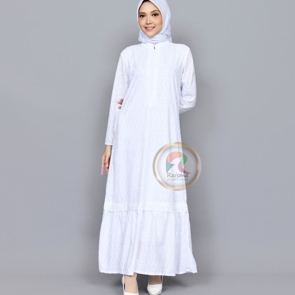 Harga Bersahabat.. Raisma - Gamis Putih Lebaran Jumbo LD 130 Busana Perlengkapan Umroh Haji Wanita B