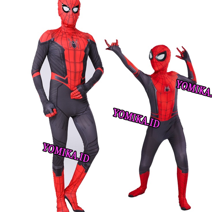 Super Promo KOSTUM SPIDERMAN Merah Hitam Baju Cosplay SUPERHERO Anak Dan dewasa + Topeng