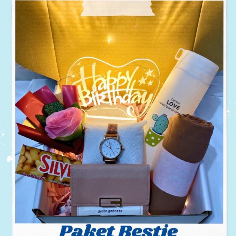 

DMHY0322 Kado Ulang Tahun Cewek Paket Bestie Hadiah Pasangan Kado Jam Tangan Wanita Kado ulang tahun spesial cewek hadiah ulang tahun pacar hadiah wisuda anniversary LED 3D Hijab pashmina dompet wanita coklat box kado