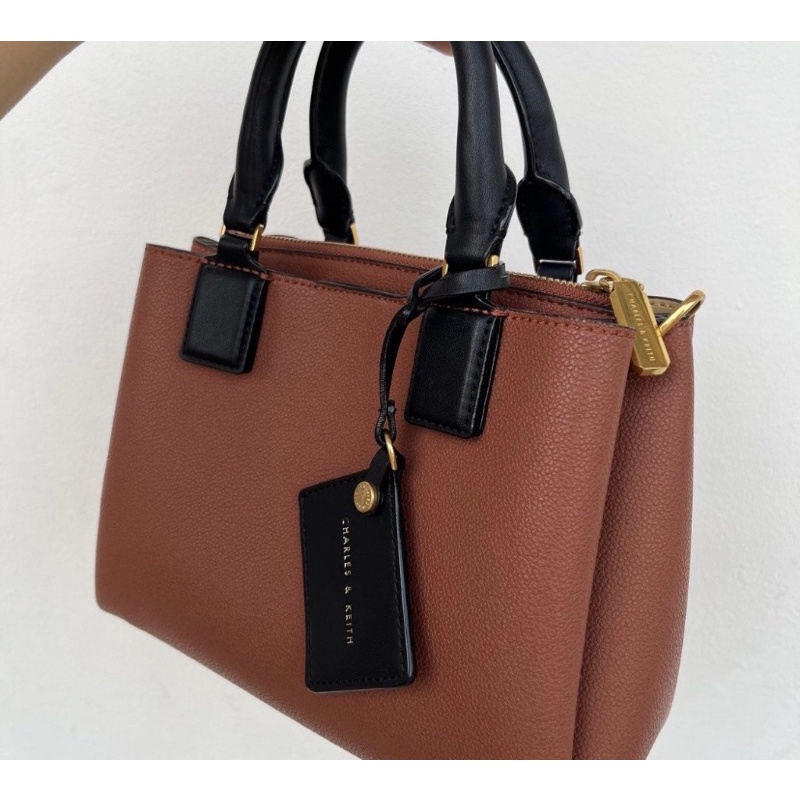 Charles and Keith Top Handle Structured Bag Camel Preloved