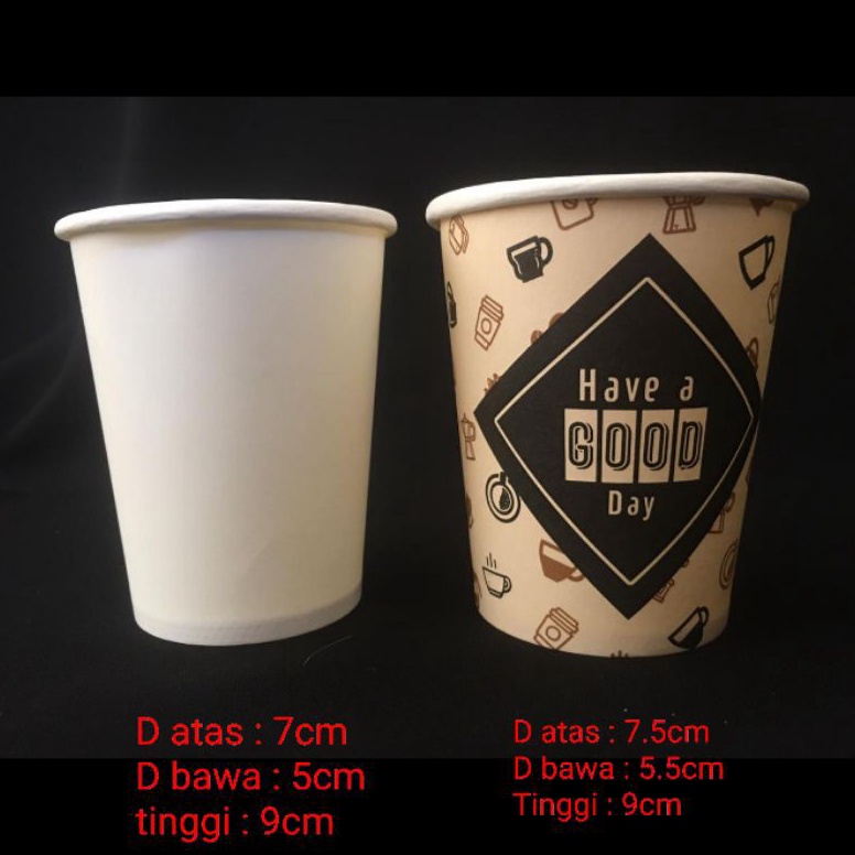 0N7 Papercup Gelas Kertas gelas kopi coffee motif polos cafe shop isi 50Paper Cup 8 oz Motif IMP / G