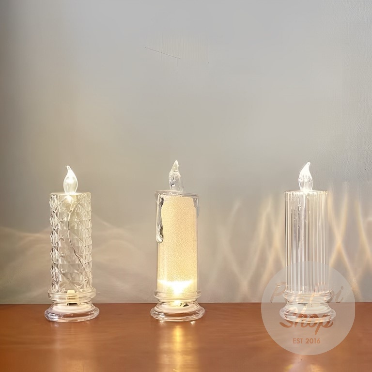 Lilin Led Besar Aesthetic Candle Smokeless Natal Lampu Tidur Hiasan Kamar Besar Baterai Elektrik Api