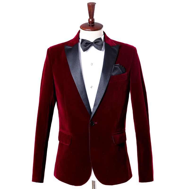 ◈▨℡Jaket Jas Kasual Modis Burgundy Beludru Angsa Musim Gugur Musim Dingin Pria Musim Semi 2022 untuk