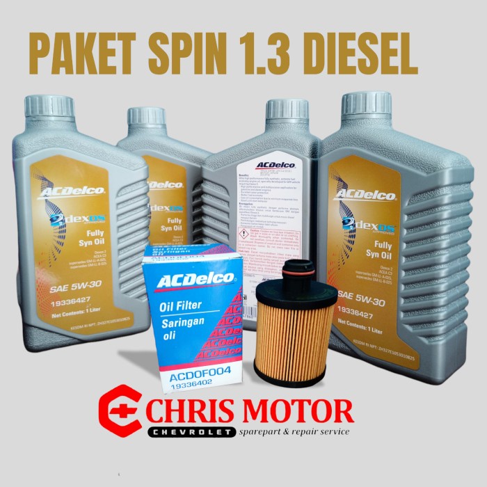 PAKET SPIN 1.3 DIESEL 4 LT DEXOS 2 & FILTER OLI ACDELCO ORIGINAL