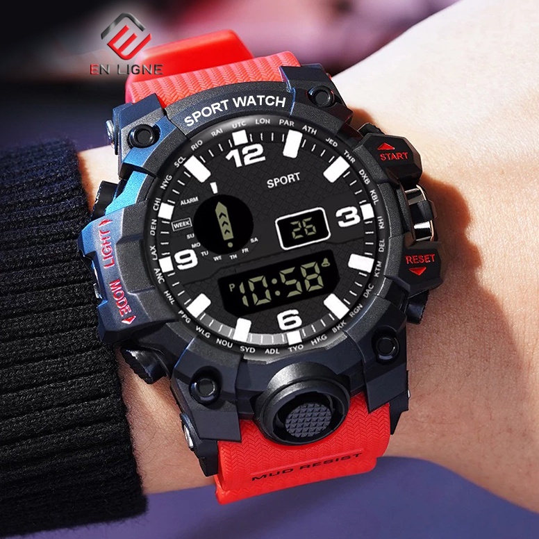 Langsung Atc.. EN LIGNE - Jam Tangan Sport Pria - Jam Tangan Digital Tali Resin  EL577