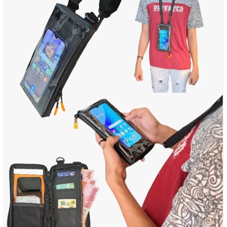 Terbaik.. Slingphone - Tas Hp Transparant Tas Dompet Hp Gantung Di Leher Hanging Wallet Sako Pouch P