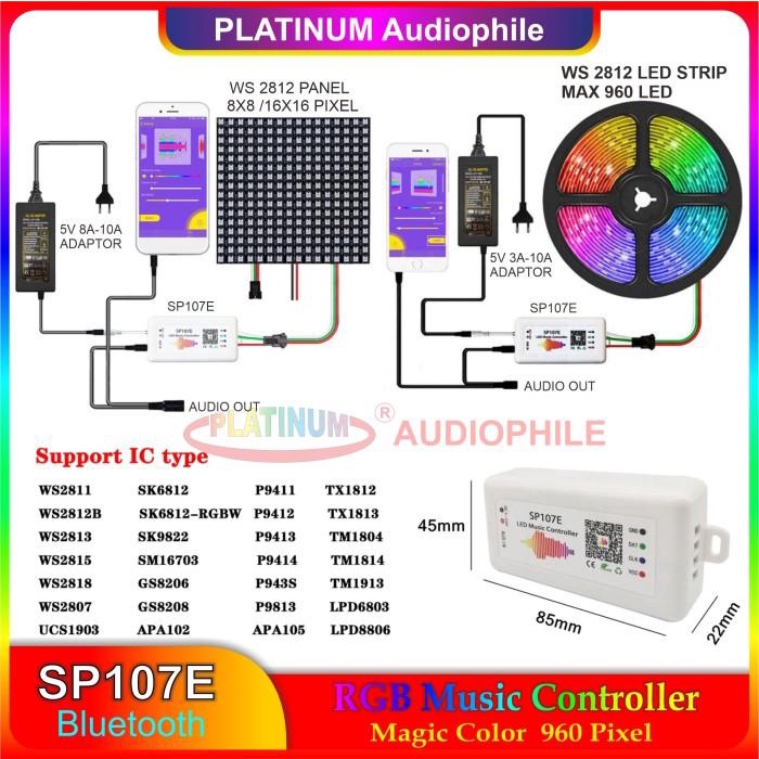 Sp107E Music Bluetooth Rgb Controller Sp107E Led Ws2812, Sk6812