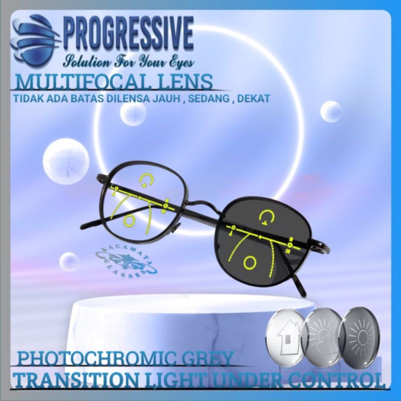 Kacamata Progresif Photochromic Pria Wanita | Kacamata Plus Baca Jauh,sedang,dekat | Frame Kacamata 