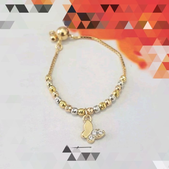 ✨Termurah Adjustable Ring Chain Butterfly Gold Cincin Serut Molly Rante Emas 17K Diskon