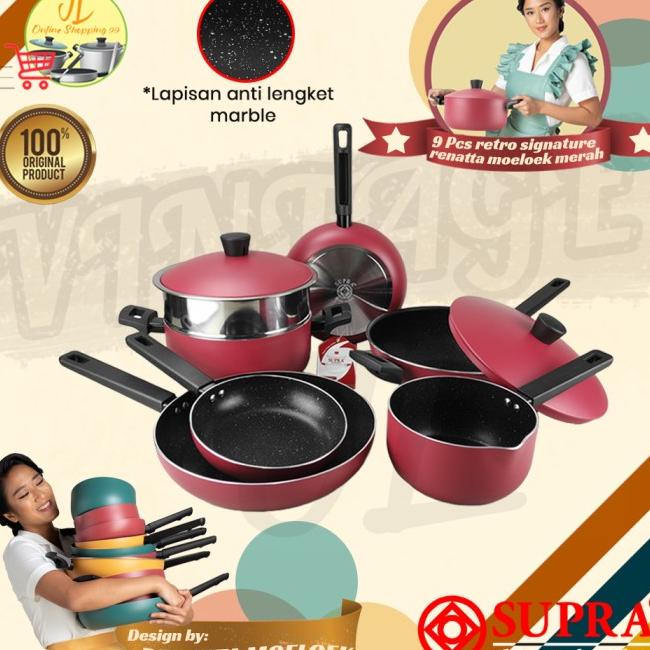 Panci Set 9Pcs Retro Kuning By Renatta Moeloek Supra / Cookware Set