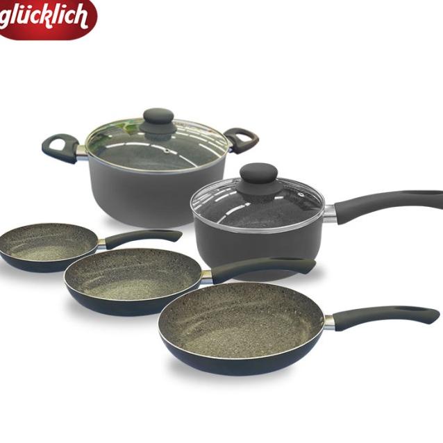 5 Set Panci Anti Lengket Glucklich Cookware Marble Coating Pas-501