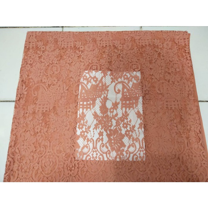 [Ori] Brokat Semi Prancis Motif Rumah Batak Warna Salem Terbaru