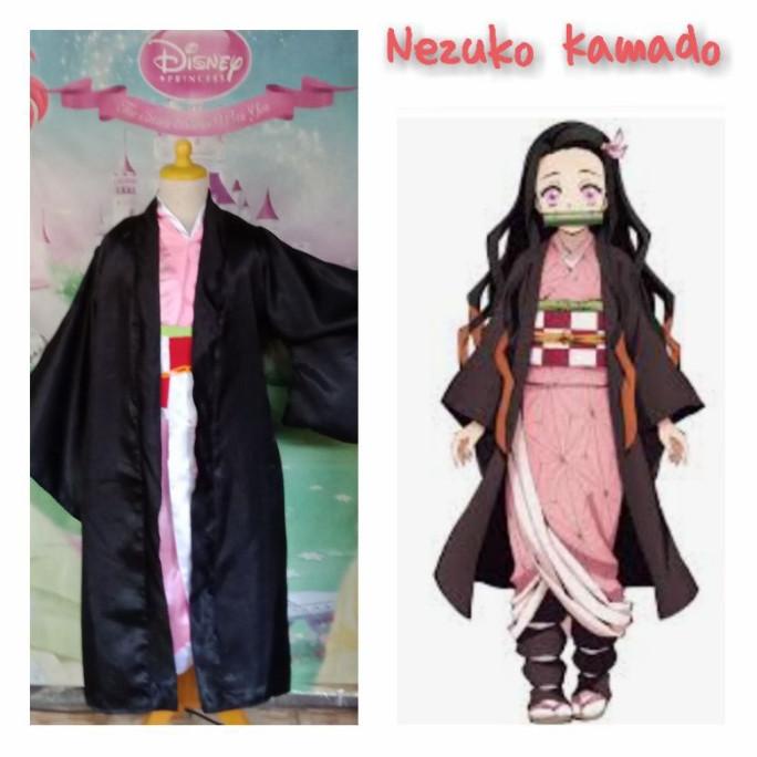 Kostum Cosplay Anime Jepang Anak Nezuko Kamado Demon Slayer