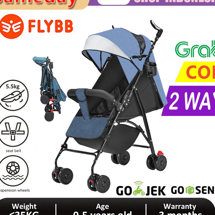 Ready FLYBB Kereta Dorong Bayi Stroler Bayi Lipat Travelling Sepeda Bayi Stroller Duduk