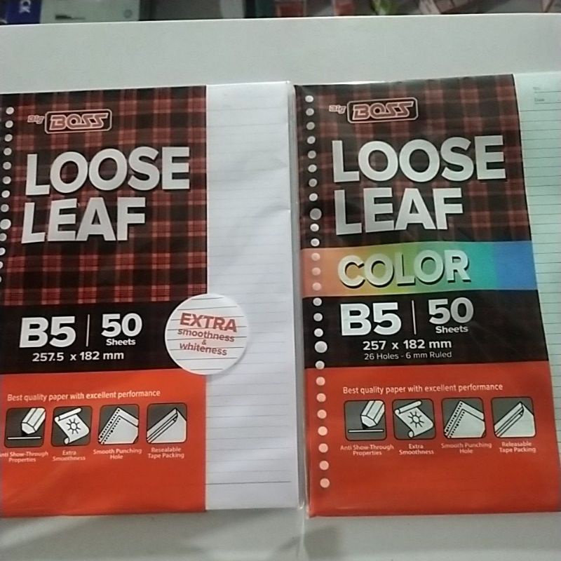 

loose leaf / kertas isi binder b5 ( polos / garis / warna ) isi 50 lembar bigboss / big boss