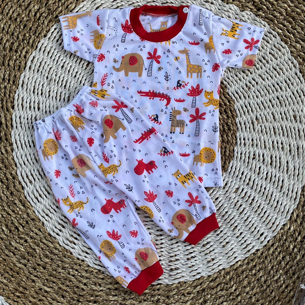 Setelan Baju Bayi Lengan Panjang Kancing Pundak Setelan Piyama Bayi Usia 3-12 Bulan Motif Laki Laki Perempuan Jaya Baby&amp;Kids