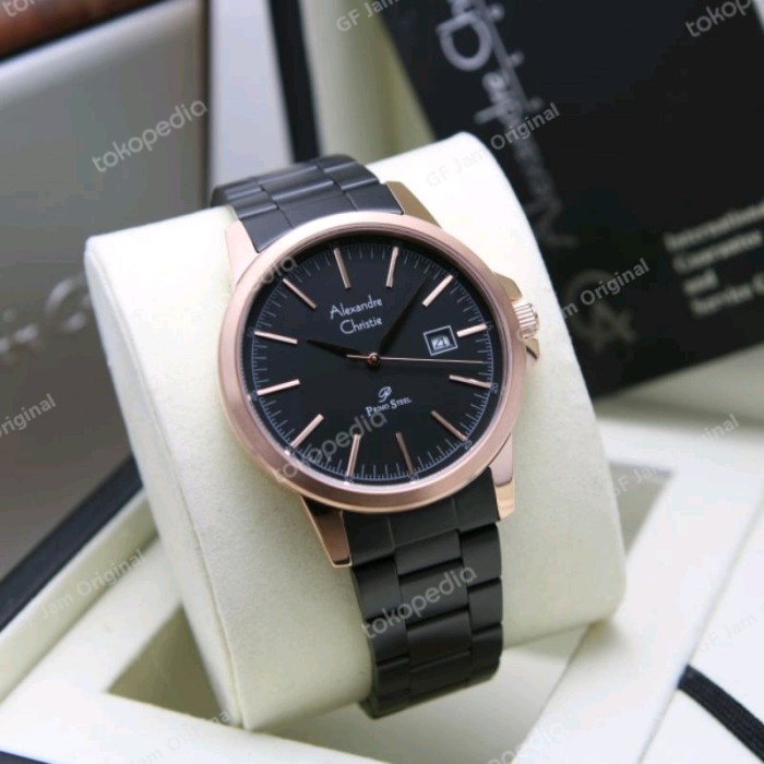 ✅Original Alexandre Christie Ac1008 Ac 1008 Rosegold Black Jam Pria Original Terbatas