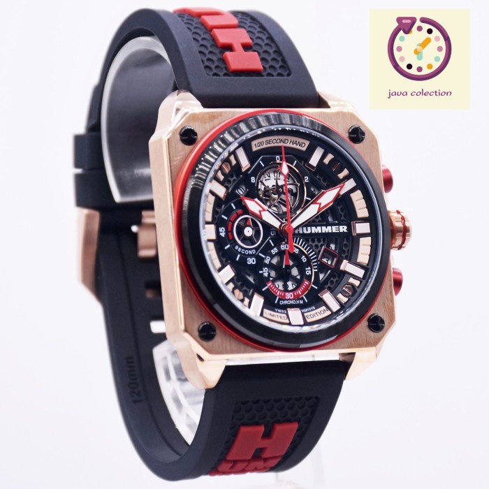 ✅Ready Jam Tangan Pria Hummer Hm1019-1532Le Black Rosegold Tali Rubber Diskon