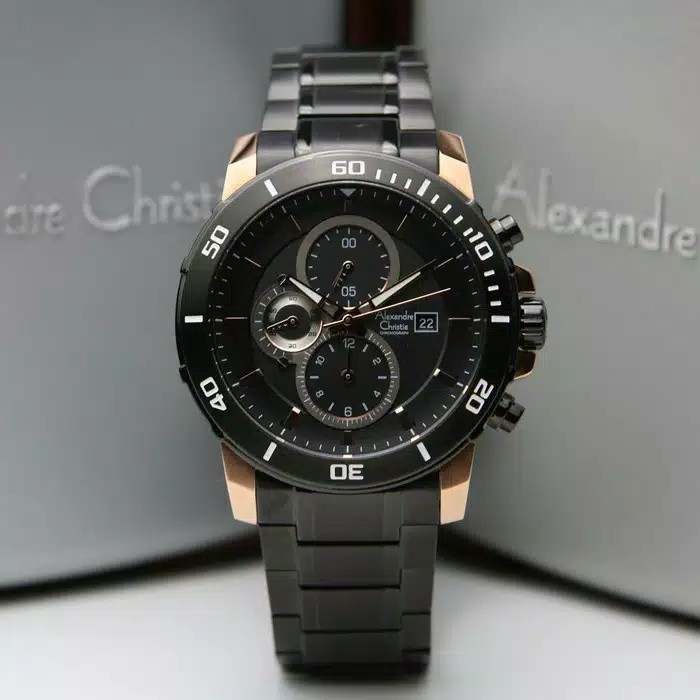 ✅Original Jam Tangan Pria Alexander Christie Ac 6473 Ac6473 Black Rosegold Berkualitas