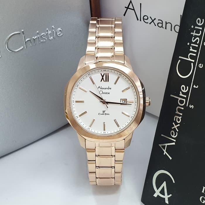 ✅New Jam Tangan Wanita Alexandre Christie Original Ac8619 Gold White Terbaru