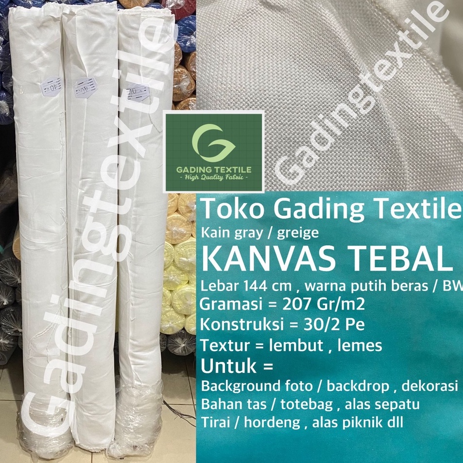 09✸ ( per setengah meter ) kain KANVAS TEBAL canvas gray greige lebar 144 cm warna putih beras BW me