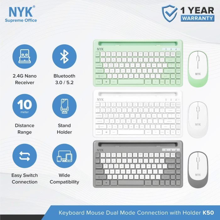 KEYBOARD MOUSE NYK K50 DUAL MODE WIRELESS/BLUETOOTH/K-50 ORIGINAL