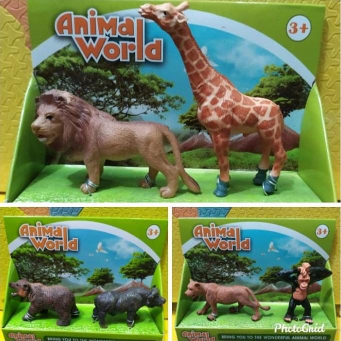 Miniatur Mainan Binatang Miniatur Singa Jerapah Maket Diorama Kebun Binatang Berkualitas