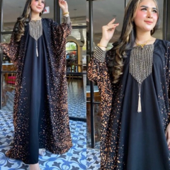 [H26-✉) KAFTAN BATIK MOTIF BERCAK RENDA BAHAN RAYON PREMIUM GAMIS ARAB RESLETING DEPAN BUSUU FRIENDL