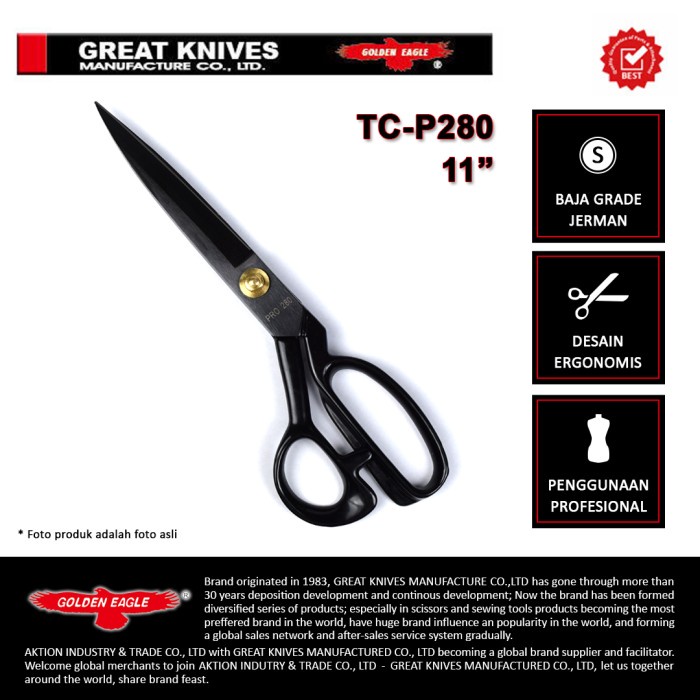

Promo Gunting Potong Bahan Kain Golden Eagle 11Inch Tc-P280 - Tailor Scissor
