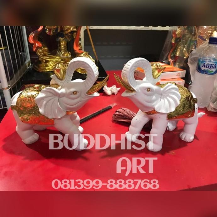 Pajangan fengshui gajah / patung gajah putih 8 inch
