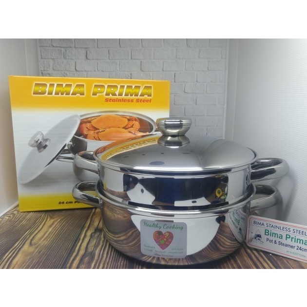 BIMA Panci Stainless Steel Pot Saucepot Steamer Kukusan 2 Susun 24 Cm ✤umd»