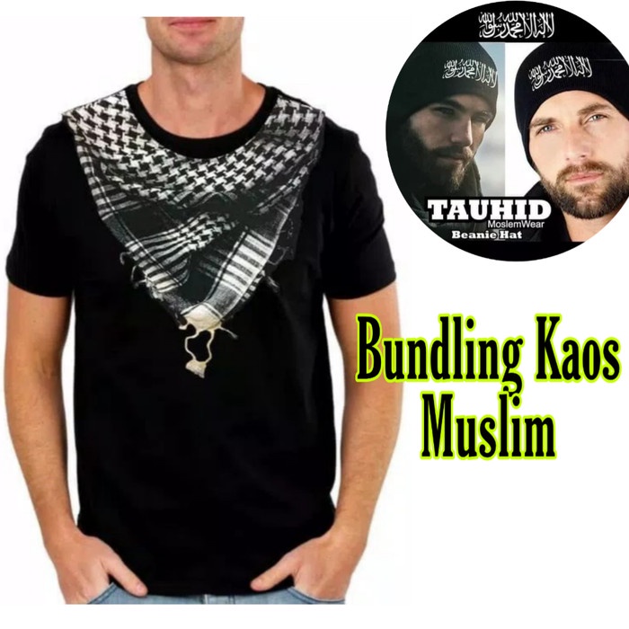 Sorban BUNDLING KAOS MUSLIM baju pria motif Sorban + topi KUPLUK TAUHID(V7Z2) Sorban Palestina Segi 