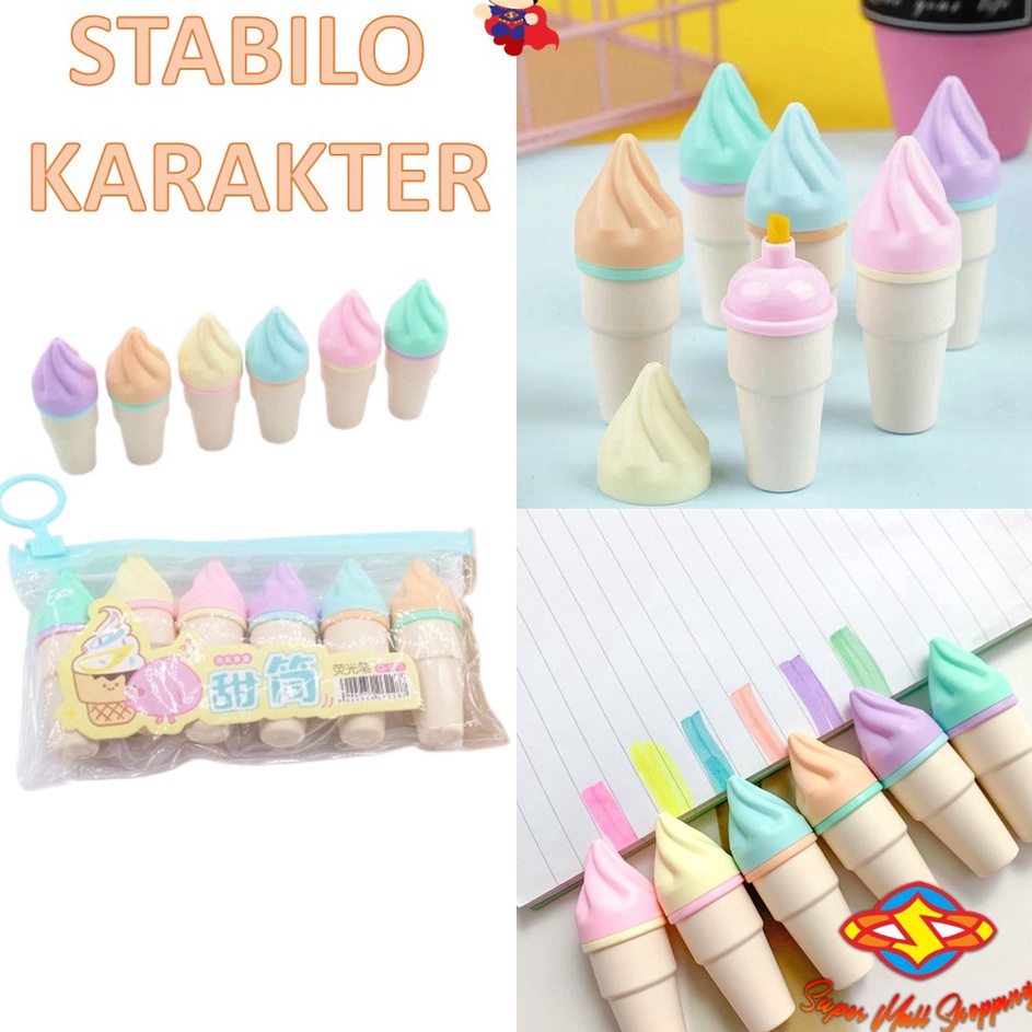 

MFYL1457 SMS HighLighter Es Krim Cone 1 Set 6 Pcs Free Pouch Highliter Es Krim Cone Stationery Lucu Unik Penanda Buku Warna Warni Kado Viral Termurah