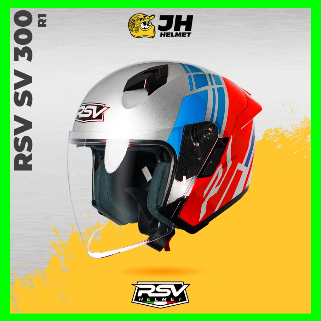 TERBARU Helm RSV SV 300 R1 BLUE RED FLUO Helm Half Face Double Visor JUAL HELM