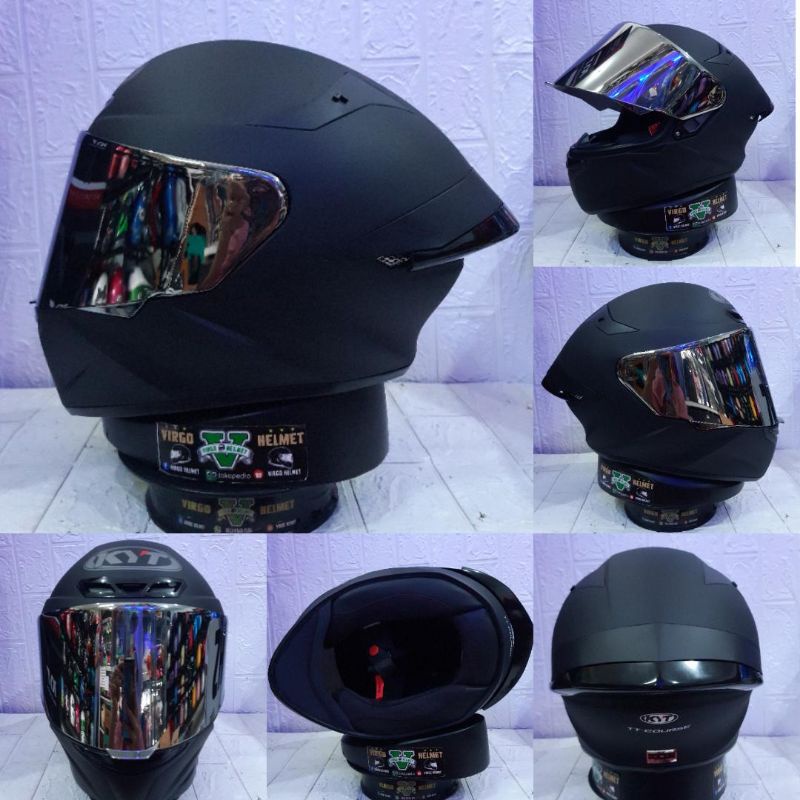 KYT TT -COURSE BLACK DOFF +VISOR IRIDIUM SPOILER 3D