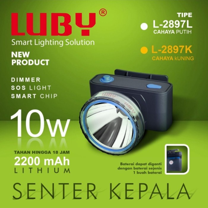 SENTER KEPALA LED LUBY 10 WATT LUBY L-2897L / L 2897 L CAHAYA PUTIH
