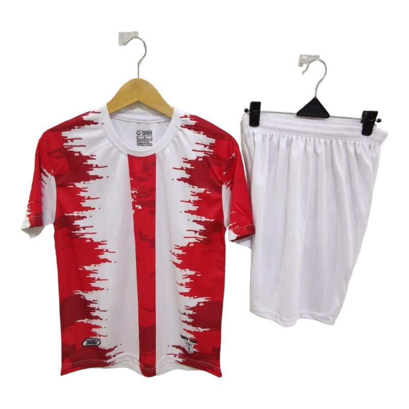 Jersey bola | setelan futsal prnting merah putih | set baju bola HUT 17 merah putih