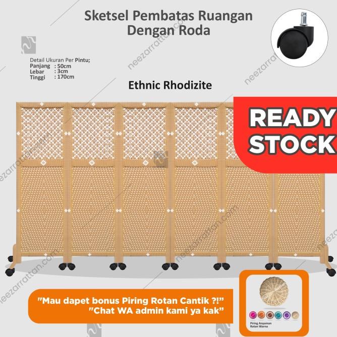 Sketsel Partisi Pembatas Penyekat Ruangan 4 Pintu Pakai Roda
