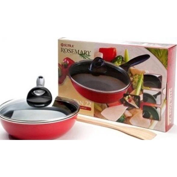 Stir Pan Supra 22 Cm Teflon Tebal I Wajan Anti Lengket 22Cm Tutup Kaca