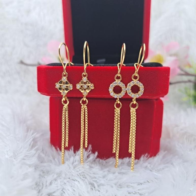anti luntur Anting Jepit xuping Panjang dewasa remaja lapis emas awet