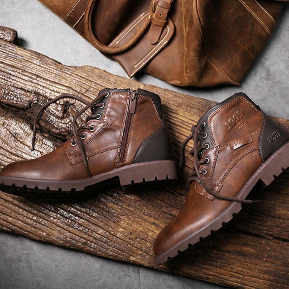 Import Klasik Original Kulit Sapi Asli Sepatu Boots Martin Resleting Casual Tinggi Pria Semi Formal 