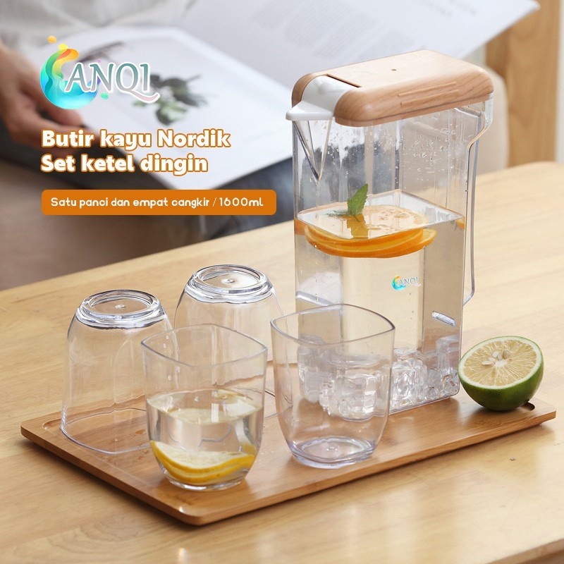 Set Teko Dan Gelas Plastik Cangkir Keramik Air Ceret Glas Steel Tebal Minum Cantik Mini Kecil Aesthe