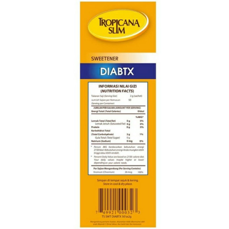 

Gula Slim Sweetener Diabtx 50 Sachet