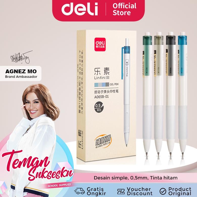 

Deli Retractable Gel Pen / Pulpen Gel Cetek 0.5mm Desain Simple A065B-01